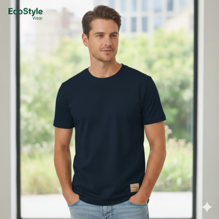 Nachhaltiges blaues Herren T-Shirt von EcoStyle Textiles in hochwertiger Bio-Qualität.