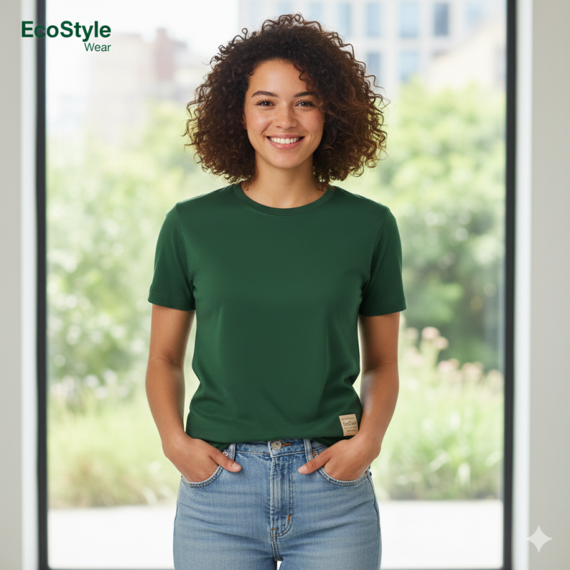 Nachhaltiges grünes Damen T-Shirt von EcoStyle Textiles in hochwertiger Bio-Qualität.